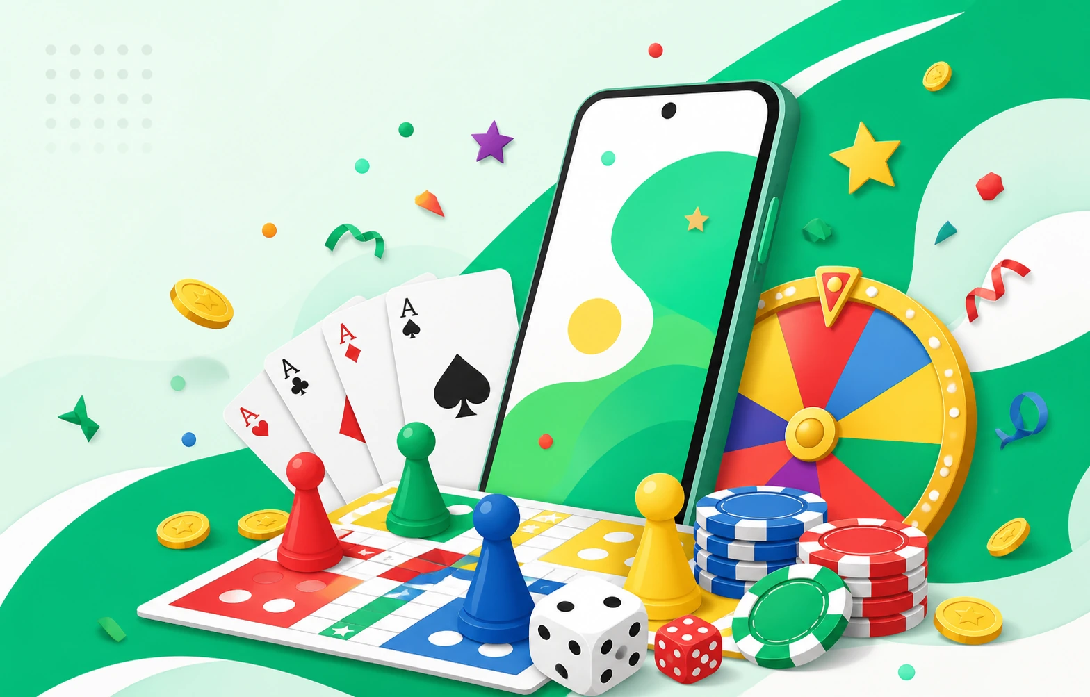 Colorful Yono game collection with cards, ludo, prize wheel and mobile play